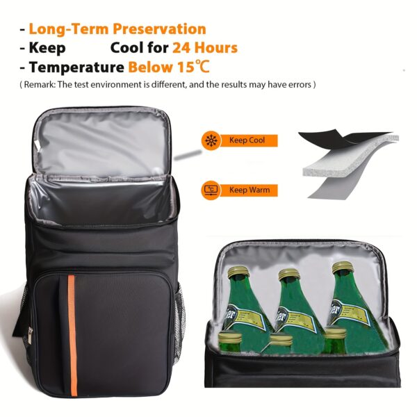 Insulated Picnic Backpack - Leak-Proof, Thickened Cooler Bag for 30 Cans, Portable Lunch Box with Neoprene Lining, Ideal for Travel, Beach, Outdoor Camping, and Picnics, Non-Food Contact, Durable Polyester, Travel Cooler Bag, Suitable for All Seasons - Image 8