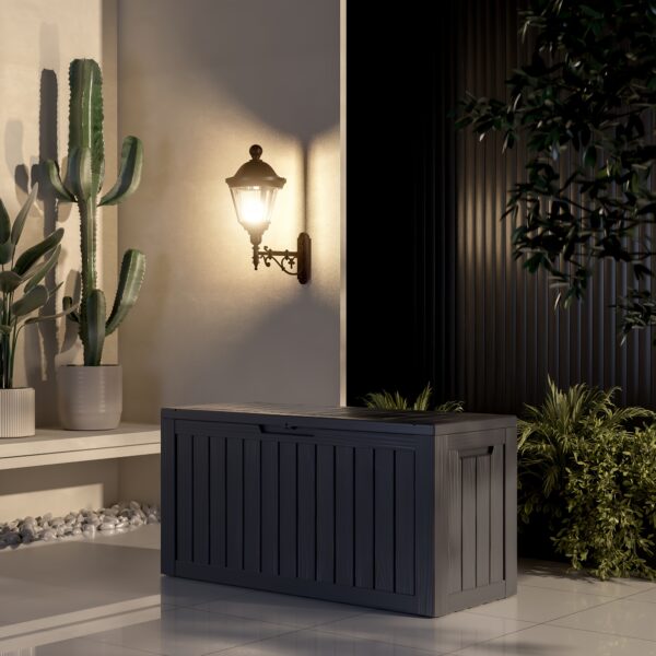 EasyUp All-Weather Outdoor Deck Box - Heavy-Duty Resin Construction, High Quality Flip-Top Lid, Minimalist Design for Patio, Deck & Backyard Storage (32GAL, 40GAL, 50GAL, 60GAL, 90GAL, 120GAL) - Coffee & Black, Deck Box for Outdoor Storage, Patio Organization, Contemporary Style, Durable Construction, Patio Decorators, Box, Cabinet, Rack for Outdoor Storage - Image 4
