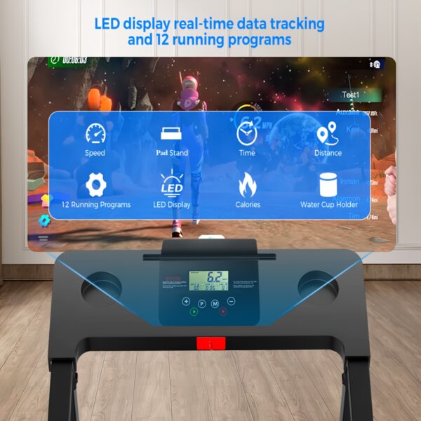 [Portable Foldable Treadmill] 300 LBS Capacity 3.0 HP Portable Foldable Treadmill - Walking Treadmill With Handle Bar, LED Display, Compact Design - Perfect for Home Office, Christmas Gifts - Image 9