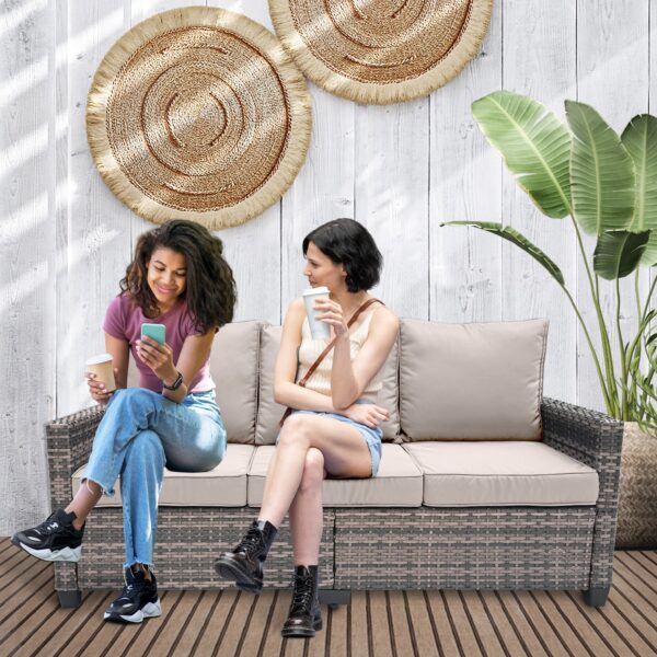 All Weather Outdoor Rattan Sofa, 3 Seat Outdoor Wicker Couch With High Back, Premium Brown Wicker And Cushions For Garden, Backyard, Porch EasyUp