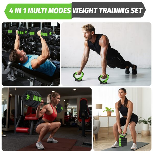 1 PE Iron Sand Cement Octagonal Adjustable Dumbbell Kettlebell Barbell Three-in-one Set No Black Green 88, 66, 44 Poundspounds - Image 5