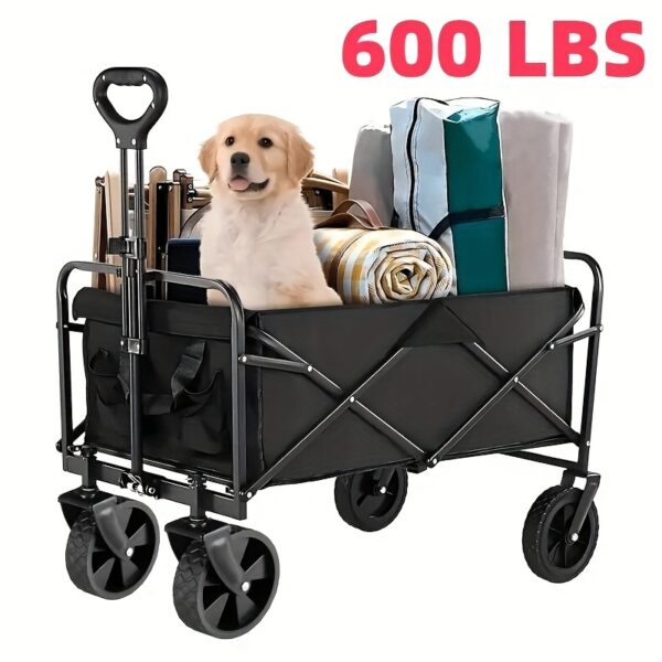 [Heavy Duty Hand Truck] 1pc Heavy Duty Foldable Hand Truck | 330/450/600 lbs Load Capacity, All-terrain Wheels, 27.56'' Interior Space | Great for BBQ, Outdoor Activities, Pet Transport, Beach, Lawn, Camping and Shopping - Black - Image 10