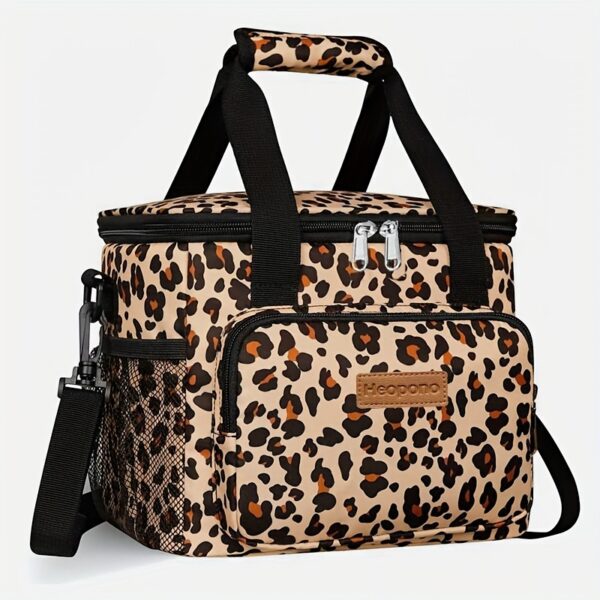 [Insulated Cooler Bag] 15-Liter Large Capacity Leopard Print Insulated Cooler Bag - Non-Food Contact, Durable Polyester with Multiple Compartments, Ideal for Outdoor Travel, Picnics, and Festivals, Picnic Essentials | Stylish Insulated Bag | Secure Zipper Closure, Cooler for Camping - Image 3