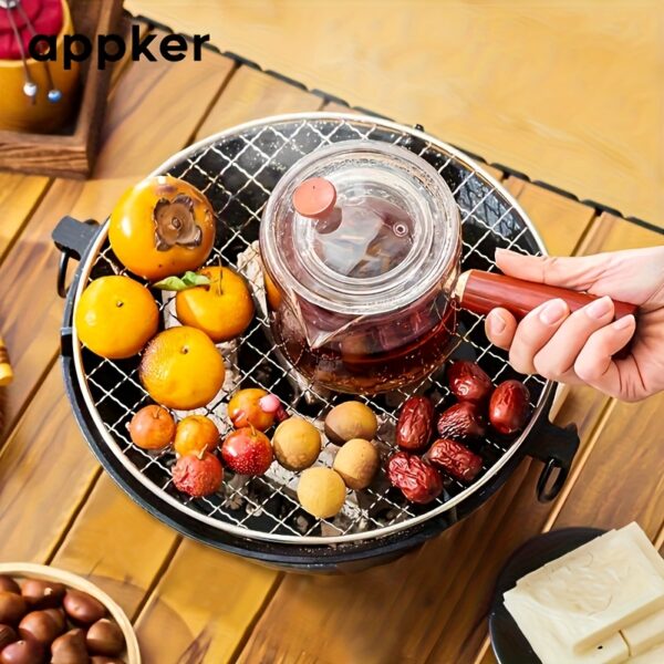 APPKER Cast Iron Charcoal Stove Set - Versatile Round Heating Grill with Lid, Folding Handles, and Grate - Perfect for BBQ, Outdoor Cooking, and Kitchen Use - Black, Charcoal Grill - Image 6