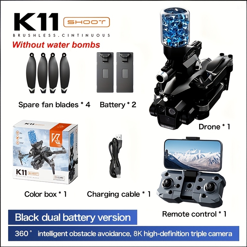 SEREE K11MAX Water Bomb Drone with 8K Camera, Long Range GPS Quadcopter for Beginners, Optical Flow, 5G Transmission, Foldable Design, Brushless Motor, Obstacle Avoidance, Auto Home & Follow Me, Includes 2 Batteries & Carrying Case, Perfect Gift for Men, Recreational Drone | Sleek Drone | Precision Navigation - Image 7