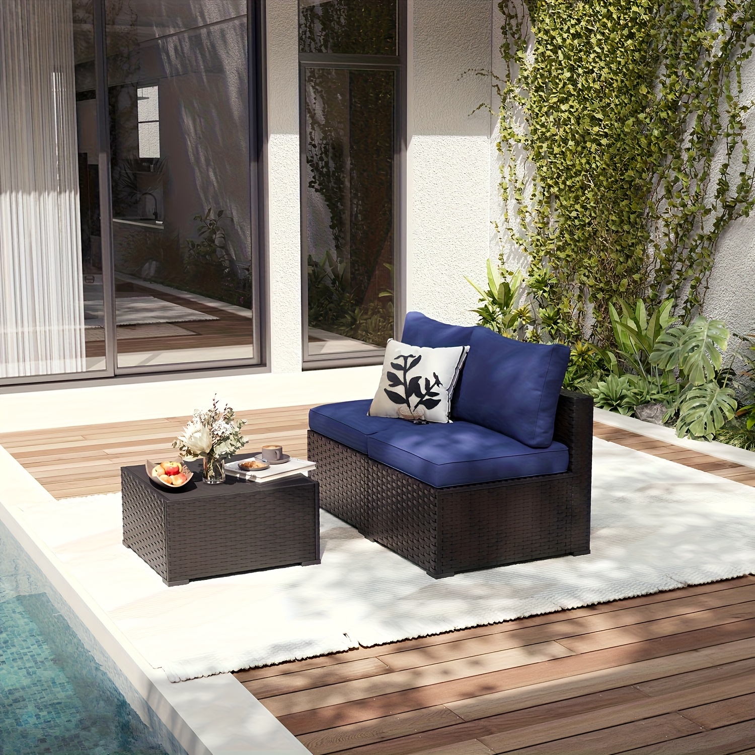 3 - 8pcs Outdoor Sectional Patio Furniture Set with Patio Umbrella/Outdoor Fire Pit | L-Shaped Wicker Rattan Conversation Set | 4" Thick Waterproof Cushions for All-Weather Seating - Patio Furniture Outdoor for Deck, Garden, Poolside - Image 3