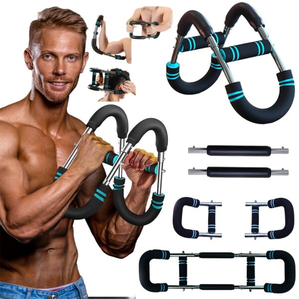 U-Shaped Multifunctional Adjustable Arm Strength Trainer, Triceps and Chest Fitness Equipment with 2-Level Spring Resistance Bands, Detachable Design, Comfort Grip, 60-100 lbs Home Gym Gear - Image 10