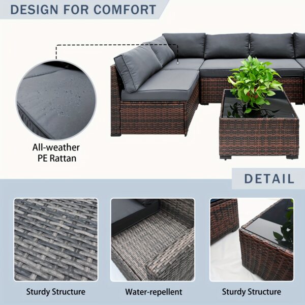 [FOHO Patio] FOHO 1 Set Waterproof Rattan Patio Furniture | Soft Cushions, Light-Resistant Metal And Plastic Frame - No Power Needed, Ideal for Indoor/Outdoor Use - Image 10