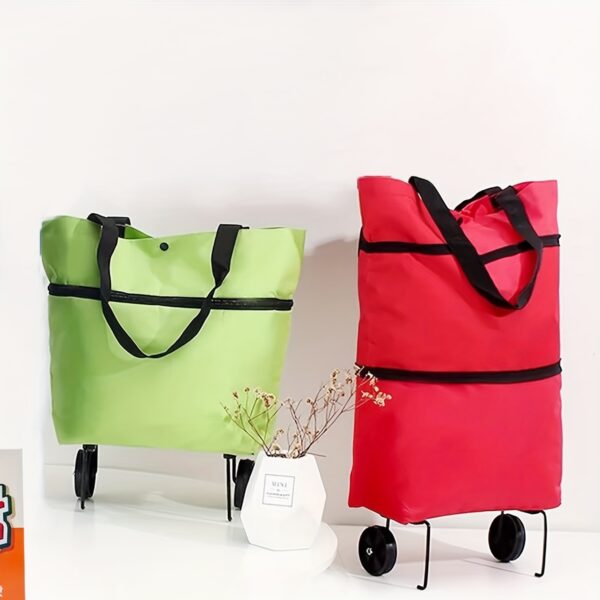 [Collapsible Red Shopping Cart] Large Capacity Red Collapsible Shopping Cart - Durable Plastic, Leak-Proof, Multi-Compartment Trolley for Groceries and More, Foldable - Image 2