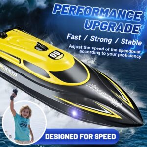 High Speed Remote Control Motor Speedboat, Up To 25km/ H Speed, Ship Flip Reset, Low Power/ Overboard Night Light Tips, Specially Suitable As A Christmas, Halloween, Birthday