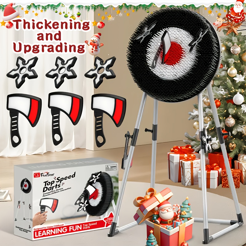 BLACK SERIES Axe Throwing Set - Includes 3 Plastic Axes, Collapsible Stand, Bristle Target - Safe for Indoor & Outdoor Play - Fun Sports Toss Game - For Adults - Christmas Gift Idea