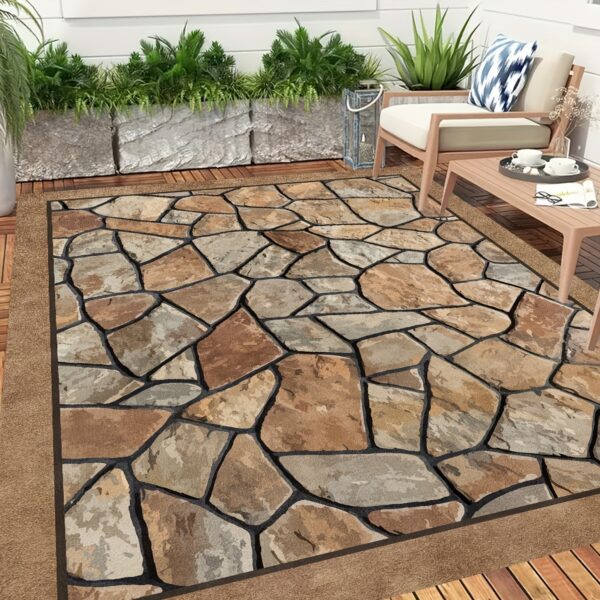 [1pc Autumn Polyester Mat] 1pc 850g/0.8cm Thick Machine Washable Polyester Autumn New Product Simulation Stone Road Texture Large Outdoor Patio Garden Mat