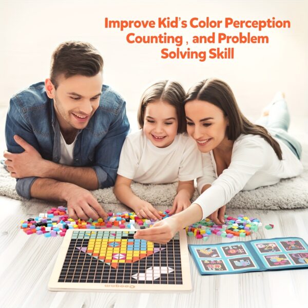 Coogam Wooden Mosaic Puzzle, 370PCS Shape Pattern Blocks With 8 Colors, Pixel Board Game STEM Toys Gift For Kids Toddlers Boys Girls Ages 4 5 6 7 Years Old - Image 4