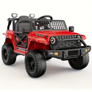 Ride On Truck, 12V7AH Children's Electric Vehicle, Equipped with Parent Remote Control, Spring Suspension, Seat Belt, LED Headlights, Music Player And Speaker, Low Battery Voice Prompt, Red