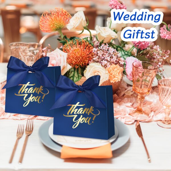 50pcs Elegant Blue "Thank You" Gift Bags with Ribbons - Ideal for Weddings, Celebrations, Birthdays, and More - Versatile Occasion Paper Gifts, Thank You Gifts|Ribbons Decor|Sturdy Handles, Thank You Gifts for Weddings - Image 7