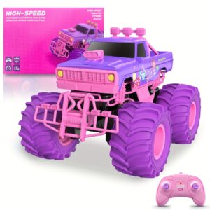 1: 16 Scale Pink Remote Control Car, 2.4GHz RC Truck, 4WD All Terrain Off Road Car, Toy with Rechargeable Battery, Gifts Suitable for Children Aged 6-12