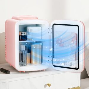 InfiniPower 4 Liter Can Mini Fridge, Portable Warmer And Cooler Personal Refrigerator Indoor-Outdoor With 12V DC And 110V AC Cords For Drinks, Food, Skincare, 1.06gal, Pink