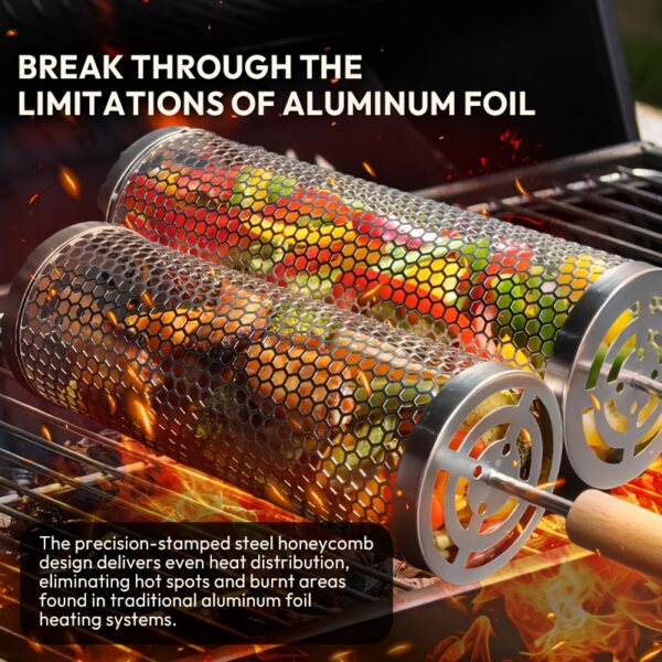 [2pcs Stainless Steel BBQ Grill] 2pcs Katbite Stainless Steel Portable BBQ Cooking Grill | Outdoor BBQ Basket, Camping Picnic Cooker, Round BBQ Campfire Grill - Image 3