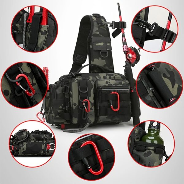 [Camouflage Fishing Backpack] Camouflage Multi-Functional Fishing Backpack | Nylon Fishing Tackle Box Bag with Adjustable Strap, Suitable for Fishing, Hiking, Camping - Single Shoulder Crossbody Tactical Bags with Lace-Up Detail - Image 10