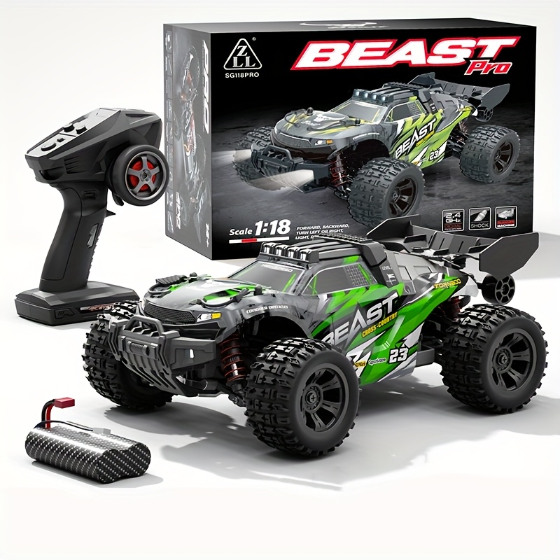 4WD High-Speed RC Off-Roader | 35KM/H Stunt Toy Car With Wheelie Bar & Adjustable LED Lights | 1:18 Scale Model | 7.4V Long-Life Battery | All-Terrain RC Truck For Adults & Kids - Outdoor Gift - Image 3