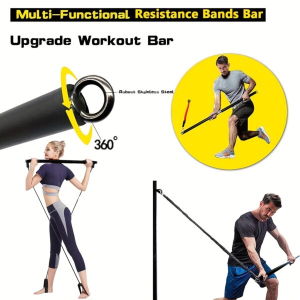 [Heavy Tension Workout Bar] 300lbs Anti-snap Heavy Tension Workout Bar Fitness Resistance Bands Set - Latex Fabric, Black Color, Pilates Yoga Pull Rope Exercise Training Expander Gym Equipment for Home Bodybuilding - Image 4