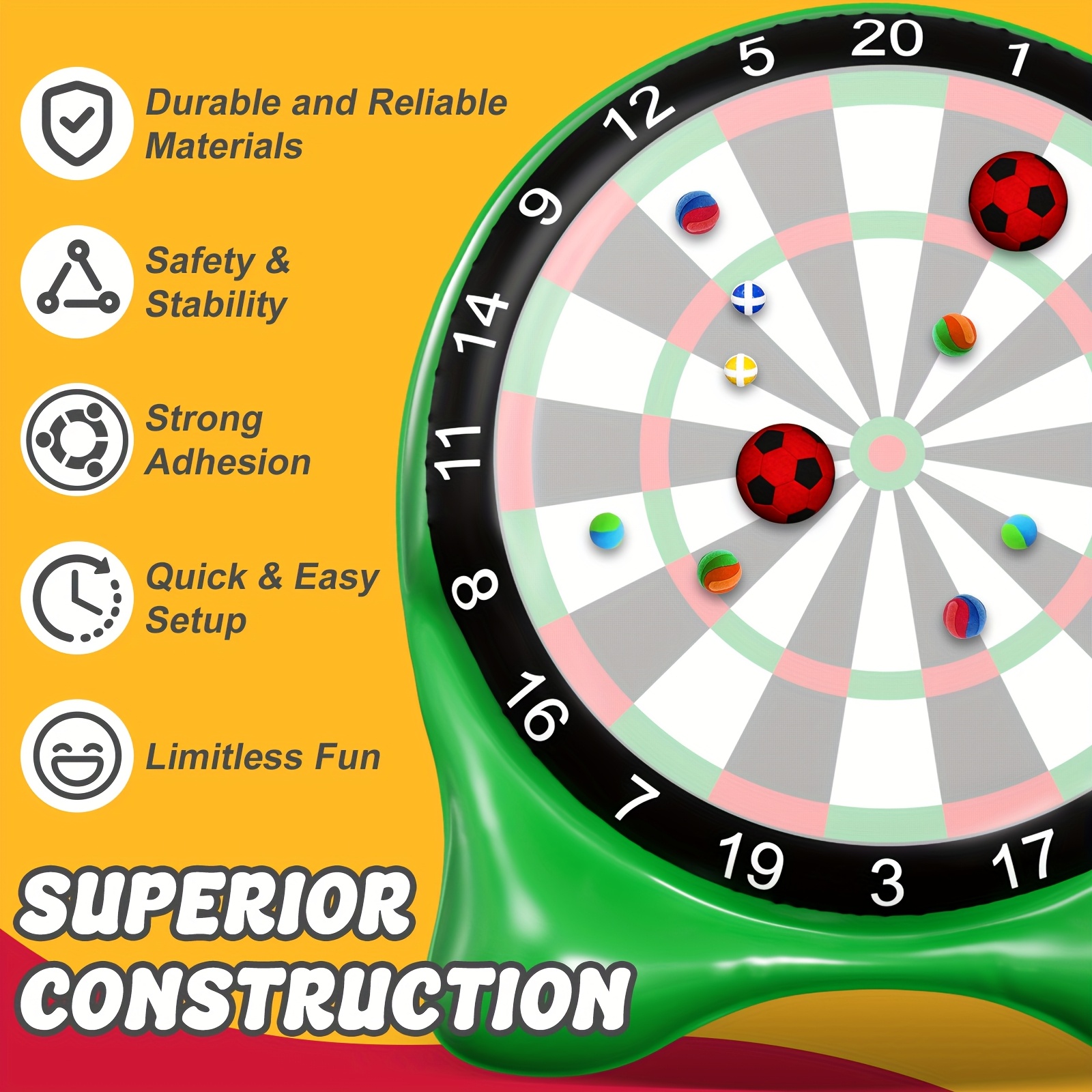 Inflatable Soccer Dart Board, Giant Kick Darts, Indoor Outdoor Lawn Yard Games for Kids Adults Family, Big Jumbo Carnival Games for Party | 6ft Dart Boards with Pump - Image 4