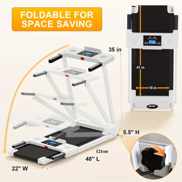 [Portable Treadmill] 1pc Portable Treadmill | LED Touch Screen, 3.0HP Motor, 300+ lbs Capacity - Under Desk Design, No Assembly Required, Aluminum Frame for Home Gym/Office Use, White/Black, Treadmills for Home Exercise - Image 3