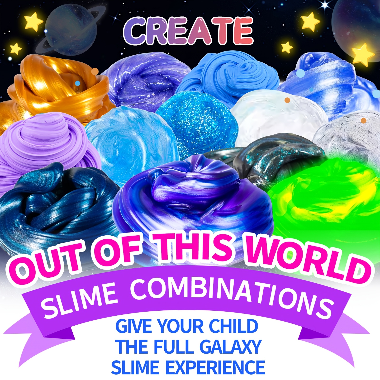 Memorial Day Gifts Galaxy Slime Kit, DIY Non-Sticky & Glow-in-the-Dark Slime Making Set, Perfect for Youngsters' Party Favors & Relax, Ideal Birthday Gift, Perfect for Room Decor - Image 5
