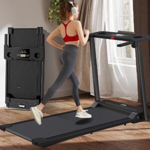 [Portable Treadmill] 1pc Portable Treadmill | LED Touch Screen, 3.0HP Motor, 300+ lbs Capacity - Under Desk Design, No Assembly Required, Aluminum Frame for Home Gym/Office Use, White/Black, Treadmills for Home Exercise