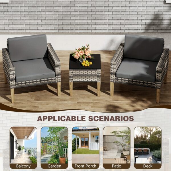 3pcs Wicker Bistro Set, Outdoor Conversation Furniture Set With Side Table& Cushions, Rattan Patio Furniture Set For Garden, Backyard, Porch, Poolside - Image 9
