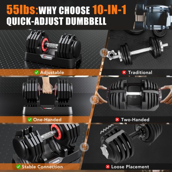 110 (55 Lbs 1 Pair)/55/80 Lbs Adjustable Dumbbell Set With Base - Non-slip Textured Handle, 1 Second Weight Adjustment, Octagonal Design, Suitable For Home Gym Exercise, Strength Training Equipment, Suitable For Men/women - Image 4