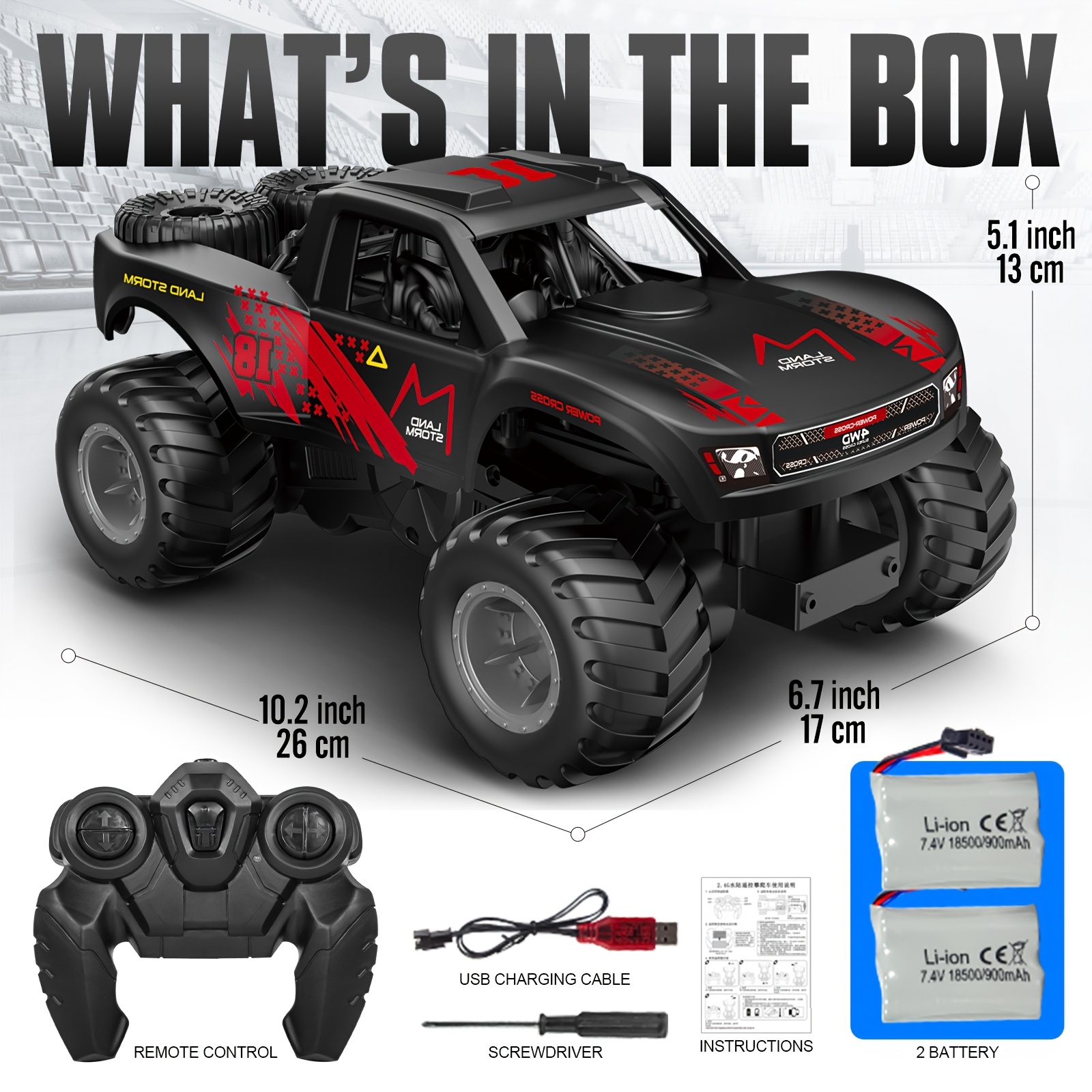 Amphibious RC Monster Truck - 1:16 Scale, 4WD Off-Road Capability,, Includes 2 Rechargeable Batteries, Durable Plastic Body, Ideal Gift for Boys Ages 4-7, Outdoor Play Vehicle|Sporty Design|Rechargeable Toy, NIHO TECH - Image 4