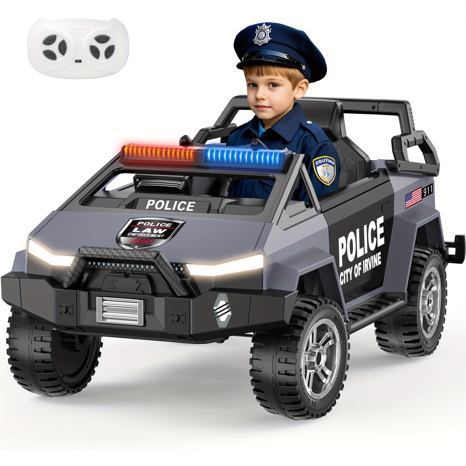 24V Youngsters' Remote-Controlled Police Car with Remote Control, Alarm, Flashing, Music, Spring Suspension, Suitable for 3-8-year-old Girls and Boys' Birthdays or Various Holiday Gifts - Image 4
