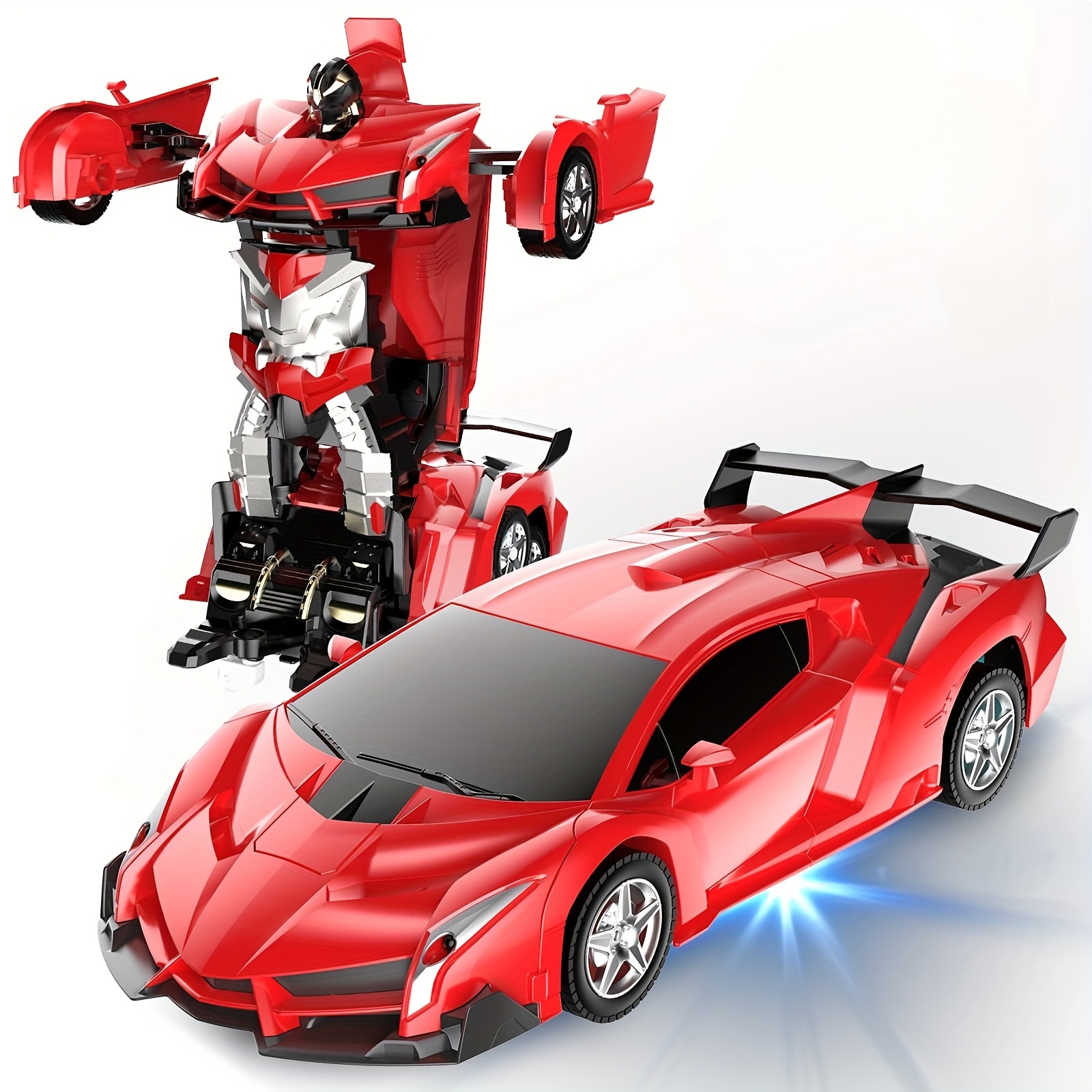 Red Transforming Robot Car With LED Headlights, 2.4Ghz Remote Control, 360° Rotating Drift, One-Button Deformation, Cool Flashing Lights, Durable ABS Plastic, Perfect Gift For Boys And Girls