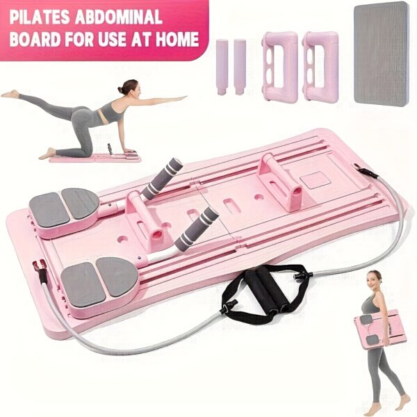 An 8-in-1 multifunctional abdominal board available in three colors, designed for core strength training and Pilates - a foldable portable home gym equipment with adjustable resistance bands, push-up bars, and straps. Includes multiple fitness tools - Image 6