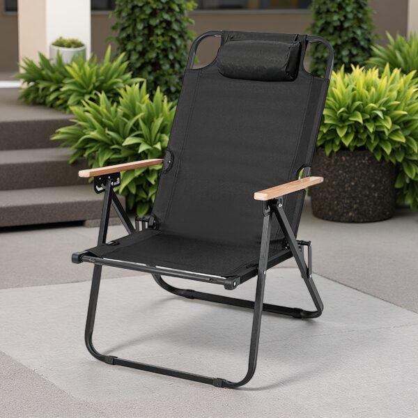 Outdoor Black Garden Armchair with Padded Backrest & Armrests - Durable Weather-Resistant Foldable Design, No Assembly Needed, Plastic-Filled Cushion for Patio, Lawn, Yard - Elegant Patio Furniture