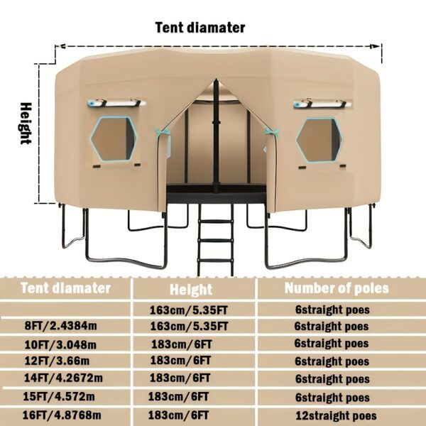 [Durable Trampoline Tent] Durable Nylon 1pc Trampoline Tent | 6 Ventilation Windows, UV Protection - Easy Assembly, Brown - Ideal for Halloween, Christmas, Thanksgiving, New Year, & Spring Festival - Image 3
