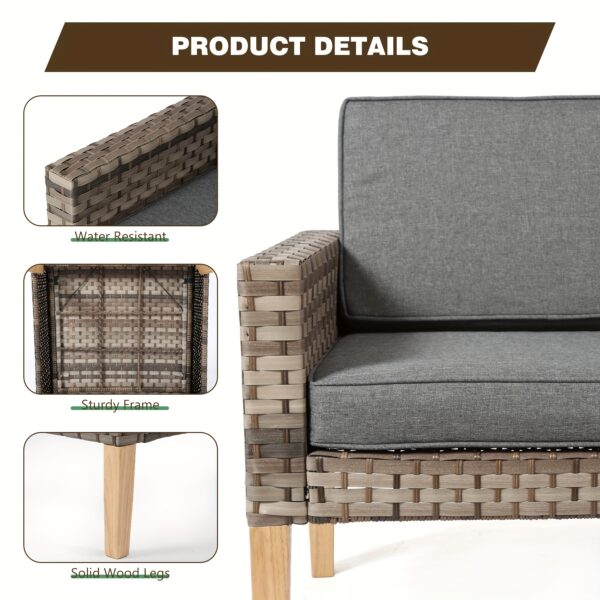 3pcs Wicker Bistro Set, Outdoor Conversation Furniture Set With Side Table& Cushions, Rattan Patio Furniture Set For Garden, Backyard, Porch, Poolside - Image 6