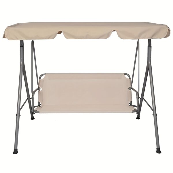 [Weather Resistant Patio Swing] 3-Seat Weather Resistant Outdoor Patio Swing Chair - Adjustable Tilt Canopy, Steel Frame, Beige - Image 9