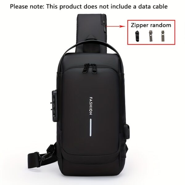 [Anti-Theft Backpack] High-Capacity Adjustable Crossbody Backpack | Men's, Anti-Theft Password Lock, Durable Fabric, Multi-Compartment Design, Secure Zipper Closure, Secure Travel Bag - Black - Image 3