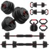 FEIERDUN 20-90lbs Adjustable Dumbbell Set - 4-in-1 Convertible Free Weights for Home Gym | Barbell/Kettlebell/Push-Up Stand with Secure Locking Nut, Black, Red