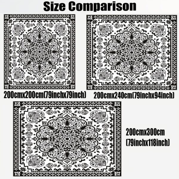 [Vintage Sunshade] Durable Polyester Digital Printed Outdoor Sunshade Canopy | Vintage Black And White Mandala Pattern, Washable, 150Gsm, Four Fixing Ropes, Suitable for Gardens, Camping, And Beaches - Image 4