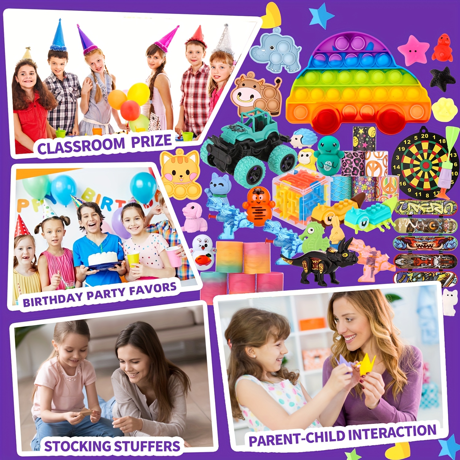 128pcs Party Favors for Kids 3-5 8-12, Pop Fidget Toys Pack Birthday Gifts Bulk Toys Goodie Bag Stuffers, Treasure Box Toys for Classroom Prizes Pinata Stuffers Random Color - Image 2