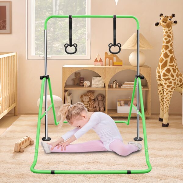 Adjustable Height Kids Monkey Bars with Bear Rings - Foldable Multifunctional Gymnastics Bar for Strength & Balance Training, Heavy-Duty Steel Home Gym Equipment with Non-Slip Base & 110 lbs Capacity, Space-Saving Design for Toddlers & Children (Purple/Green/Blue), Indoor Playset, Playful Design, Sturdy Construction - Image 8