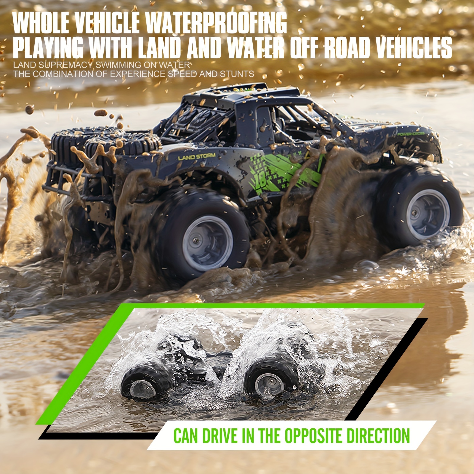 Amphibious RC Monster Truck - 1:16 Scale, 4WD Off-Road Capability,, Includes 2 Rechargeable Batteries, Durable Plastic Body, Ideal Gift for Boys Ages 4-7, Outdoor Play Vehicle|Sporty Design|Rechargeable Toy, NIHO TECH