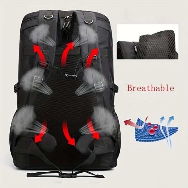 YOBENKI Large Capacity Travel Backpack with Laptop Compartment, Adjustable Shoulder Straps, Lightweight Polyester Lining for Hiking, Camping, Business & Daily Use - Black, Backpack for Travel, Camping Gear, Sleek Design, Secure Zipper Closure - Image 8