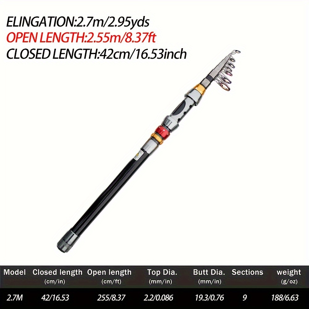 Compact 30-70cm Carbon Fiber Telescopic Fishing Rod - Medium Action, Light Power Surf Spinning Rod for Saltwater & Freshwater, Ideal for Travel & Holiday Fishing, Foldable, Gift for Anglers - Black (1 Pack) - Image 9
