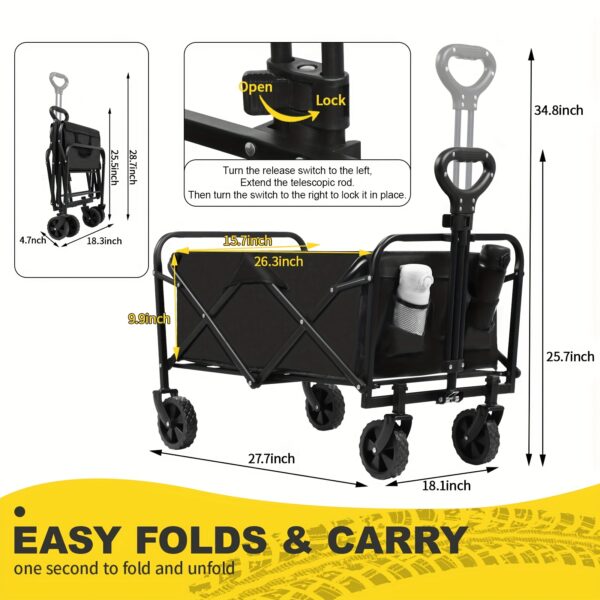 [600lbs Folding Cart] Heavy-Duty 600lbs Capacity Aluminum Alloy Folding Shopping Cart | Ergonomic Handles, All-Terrain Wheels, Durable Reinforced Frame | For Groceries, Moving, Home Use, 280lbs Folded Weight - Image 4