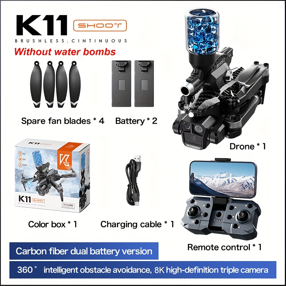SEREE K11MAX Water Bomb Drone with 8K Camera, Long Range GPS Quadcopter for Beginners, Optical Flow, 5G Transmission, Foldable Design, Brushless Motor, Obstacle Avoidance, Auto Home & Follow Me, Includes 2 Batteries & Carrying Case, Perfect Gift for Men, Recreational Drone | Sleek Drone | Precision Navigation - Image 3