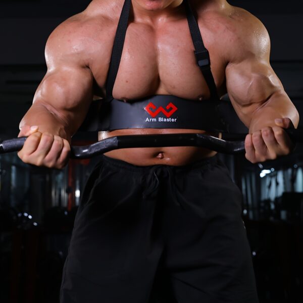 [MANUEKLEAR Arm Blaster] MANUEKLEAR Adjustable Thick Iron Arm Blaster Bicep Curl Bar | Black with Red Logo, Barbell Curl Assist for Strength Training, Sleek Design, Durable Construction - Image 5